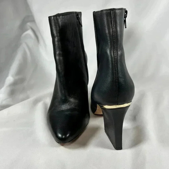 Antonio Melani Size 7 Black Leather Ankle Boot Wedge Heel Gold - Picture 8 of 11